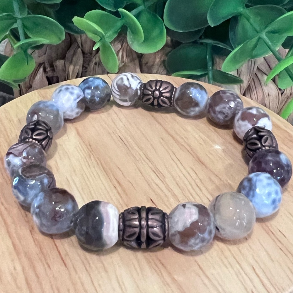 NWOT - Elegant Men’s Beaded Stretchy Bracelet with Copper Accents